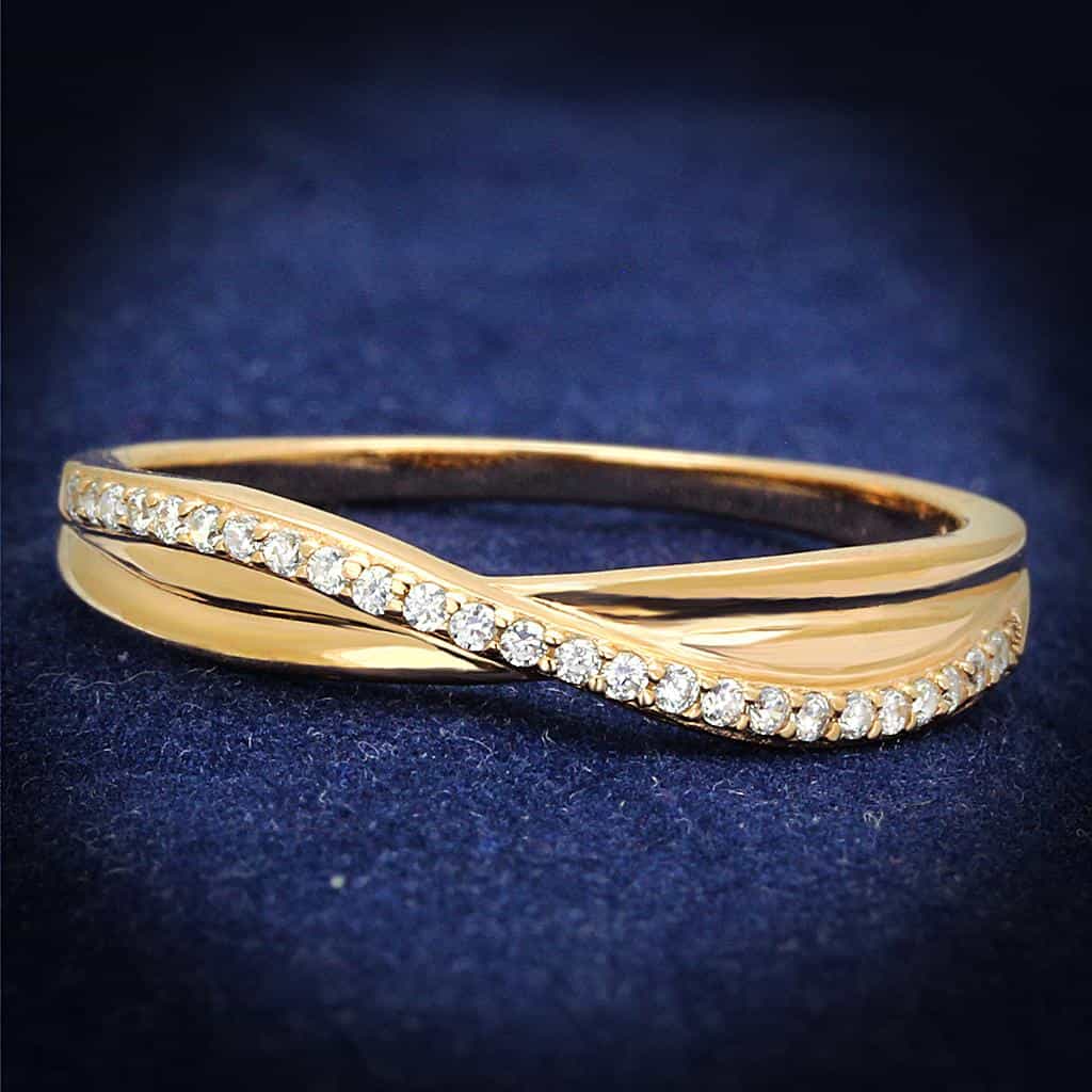 Sterling Silver Gold CZ Pave Twisted Intertwined Band Ring view 7