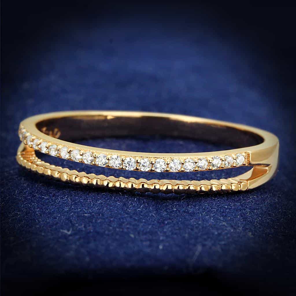 Sterling Silver Gold CZ Crossover X Pave Ring view 1