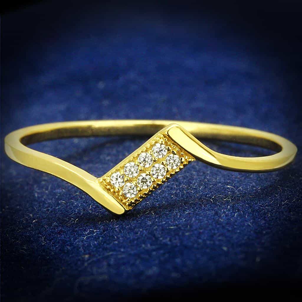 Sterling Silver Gold CZ Pave Chevron V Ring view 1