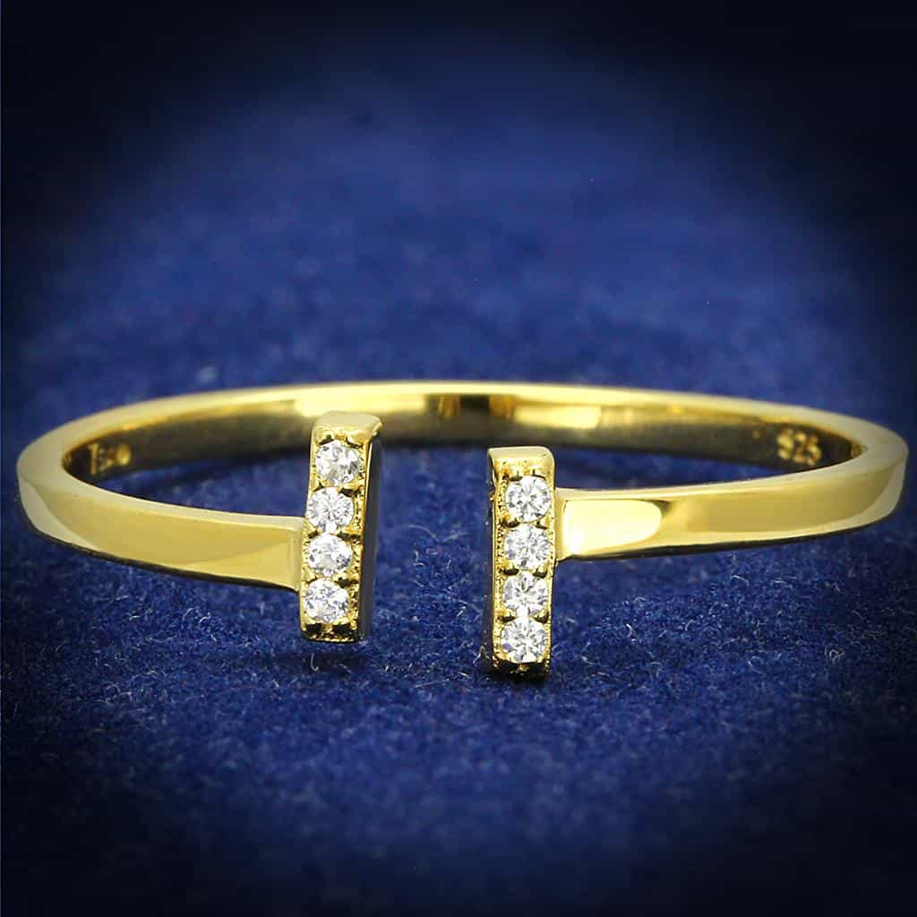Sterling Silver Gold CZ Pave Double T Bar Open Ring view 1