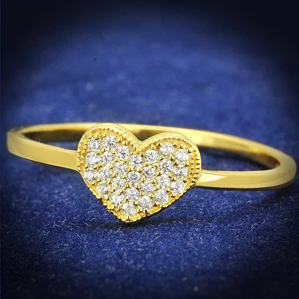 Sterling Silver Gold CZ Pave Heart Ring | The Stainless Jewelry view 6