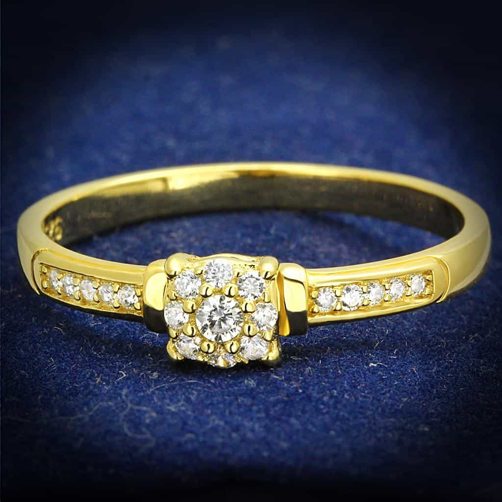 Sterling Silver Gold CZ Round Cluster Halo Pave Ring view 6