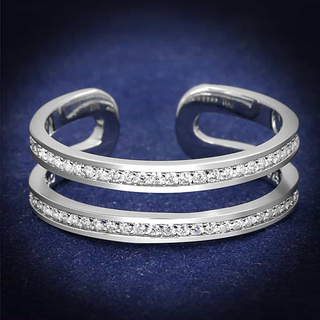 Sterling Silver CZ Pave Double Band Open Cuff Ring view 1