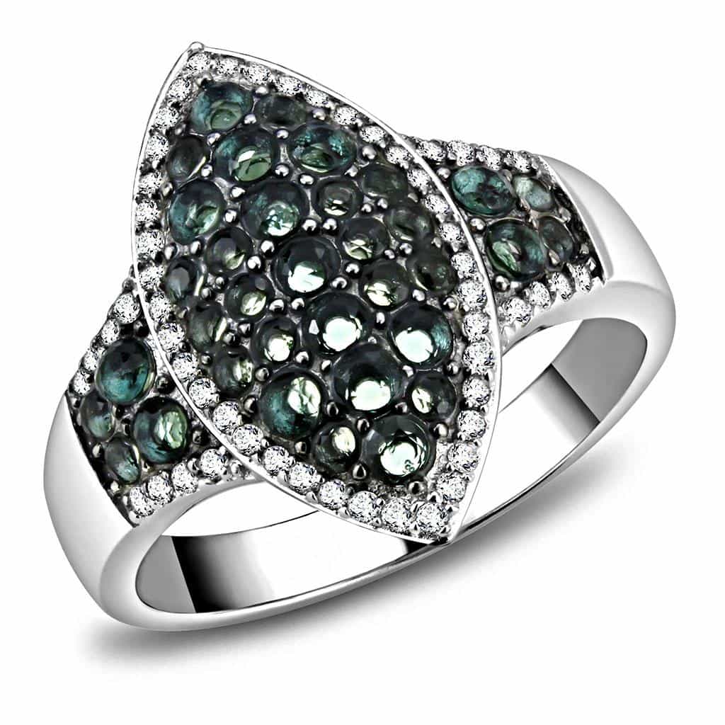 Sterling Silver Green Alexandrite CZ Marquise Cluster Pave Ring view 6