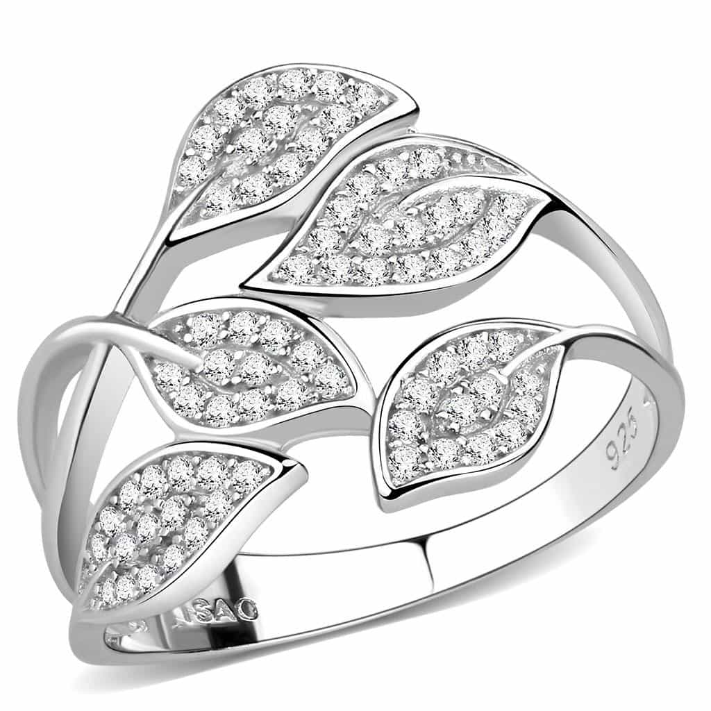 Sterling Silver CZ Pave Triple Leaf Open Ring view 1