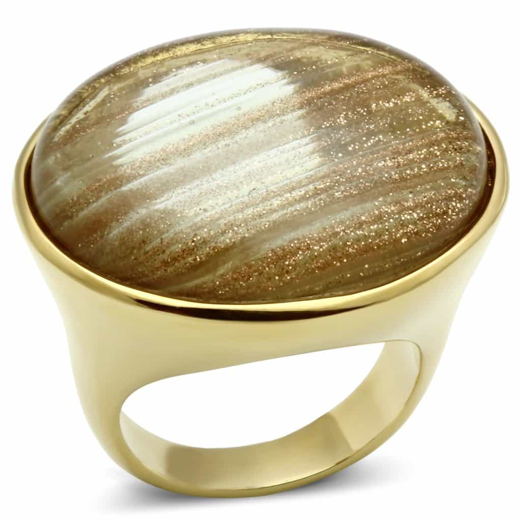 Brass Gold Sandstone Cabochon Dome Ring | The Stainless Jewelry view 1