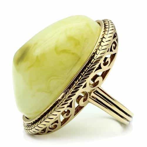 Brass Gold Green Marble Cabochon Rope Ring view 6