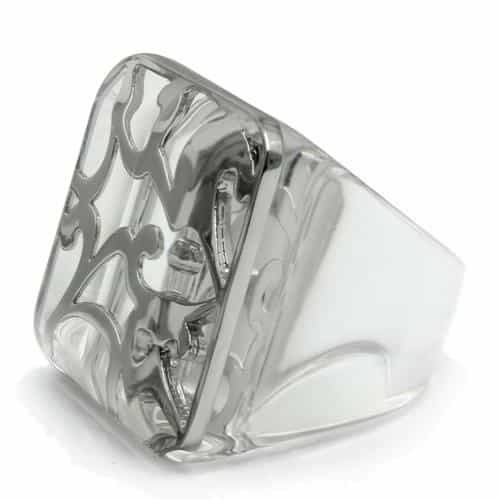 Brass Silver Scroll Clear Cube Ring | The Stainless Jewelry view 6