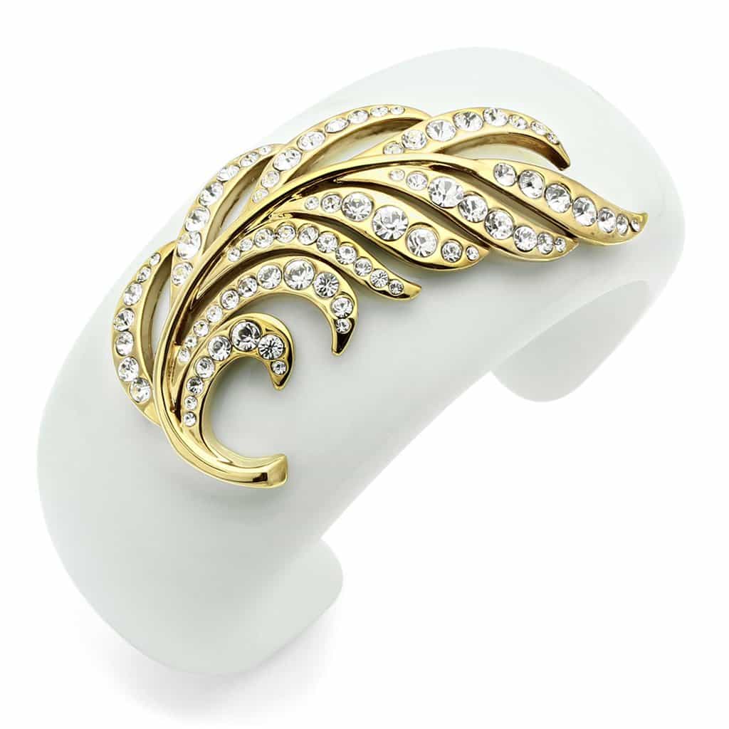 Brass Cream Enamel Cuff Bangle | The Stainless Jewelry view 1