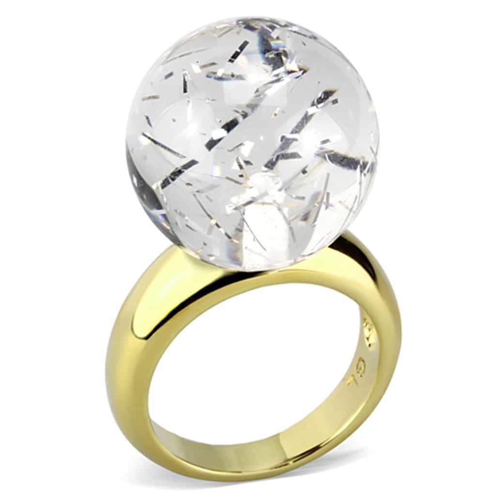 Brass Clear Crystal Globe Cocktail Ring | The Stainless Jewelry view 1