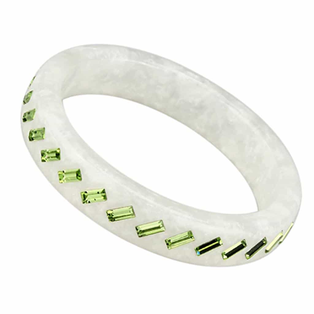 Resin White Green Crystal Bangle Bracelet | The Stainless Jewelry view 1