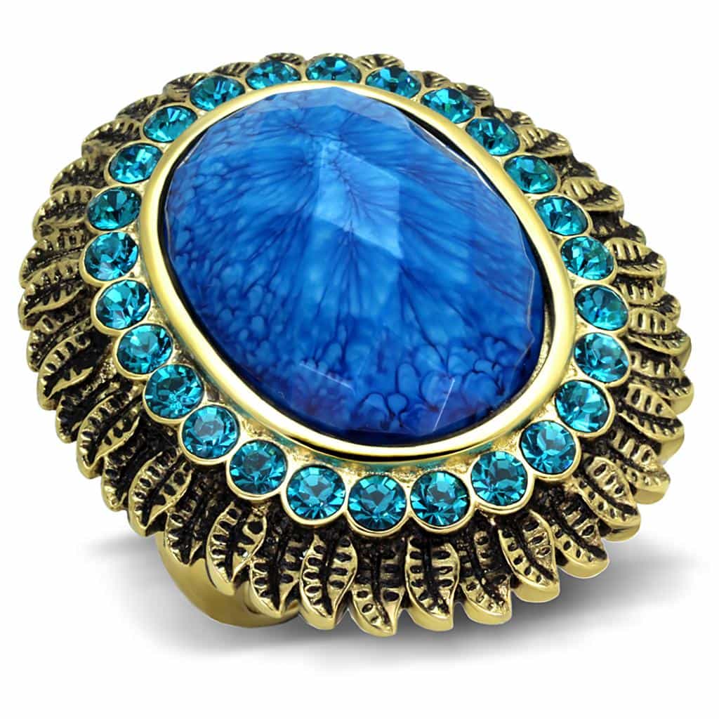 Stainless Steel Textured Gold Ring Blue | The Stainless Jewelry view 5