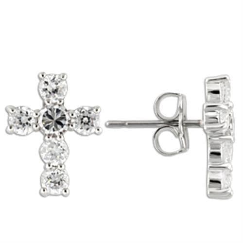 Sterling Silver CZ Cross Post Stud Earrings