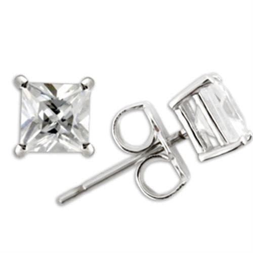 Sterling Silver Princess Baguette Stud Earrings