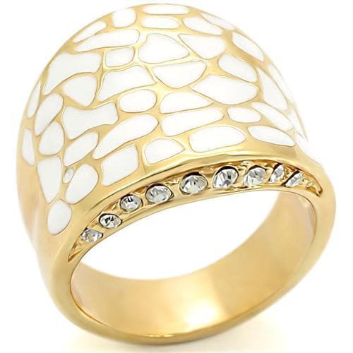 Brass White Enamel Crackle Gold Dome Ring | The Stainless Jewelry