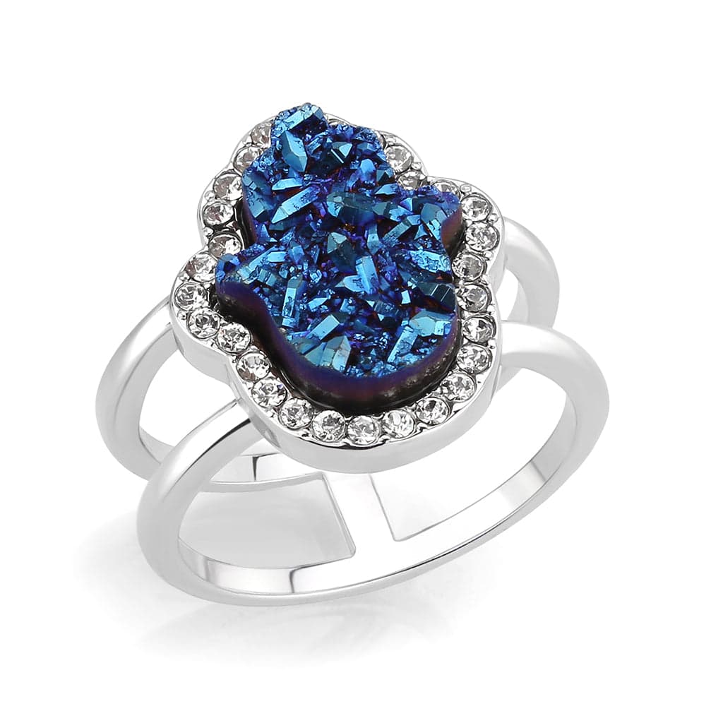 Brass Blue Druzy Flower Halo Ring
