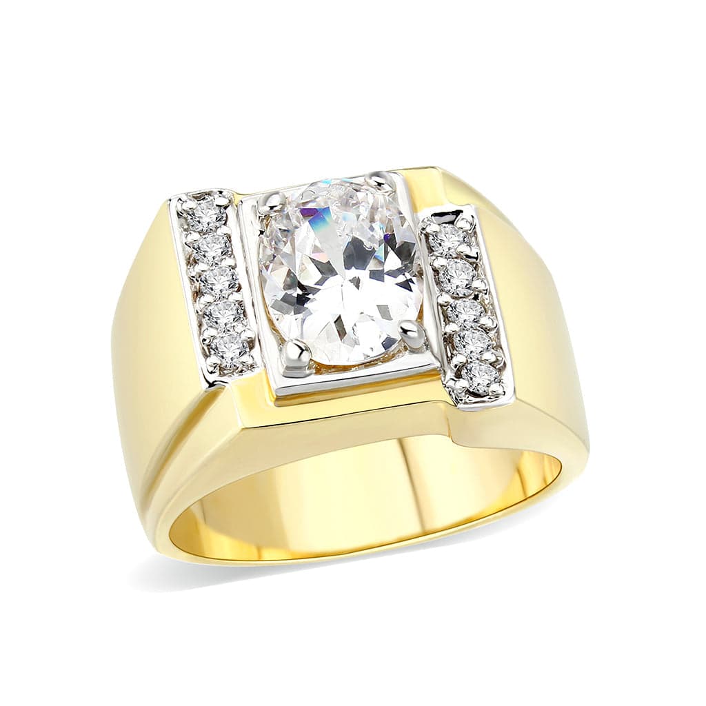 Brass Gold CZ Princess Cut Channel Signet Ring