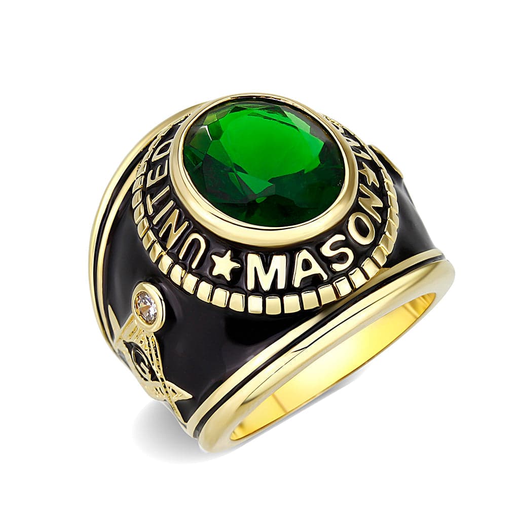 Brass Gold Green CZ Masonic United Mason Band Ring