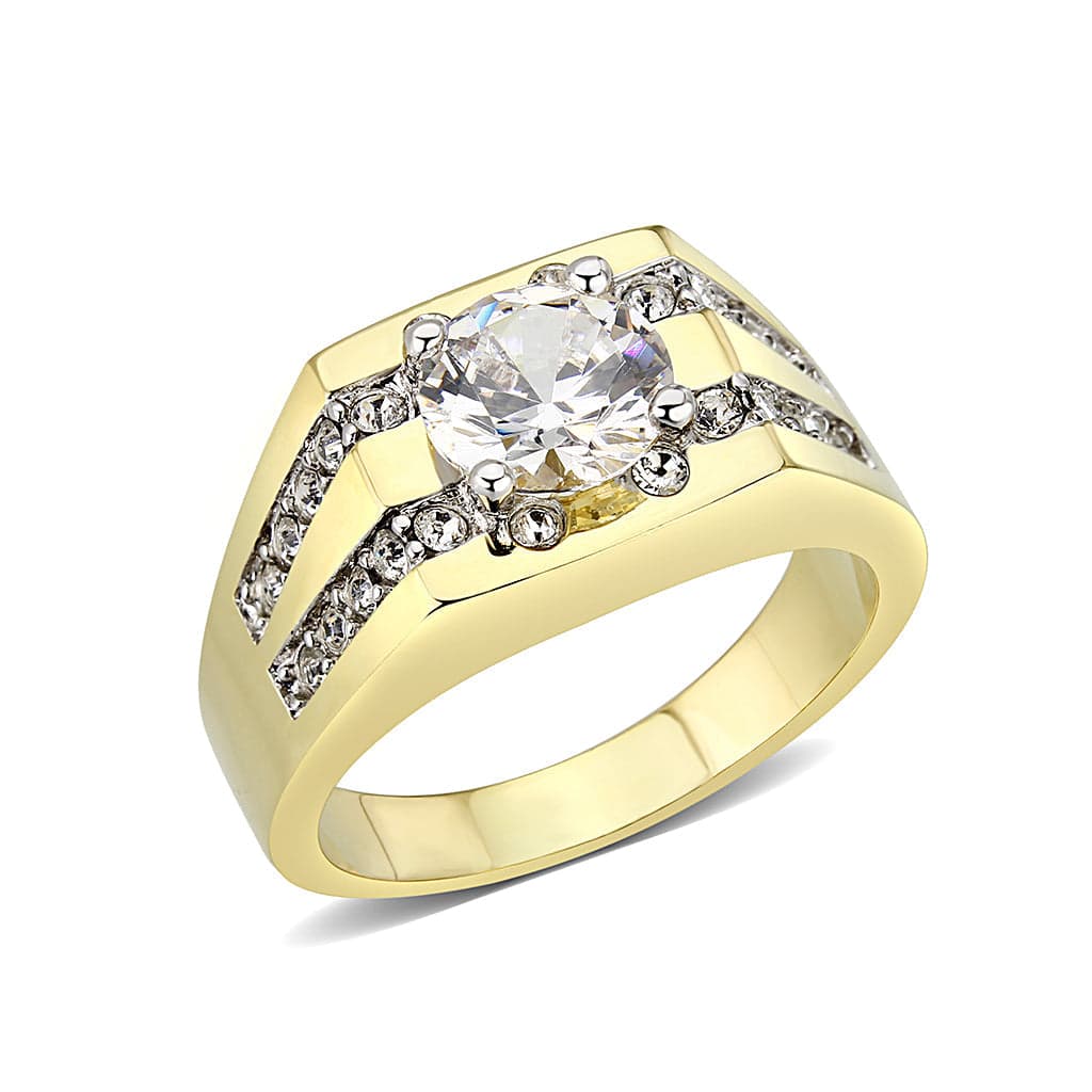 Brass Gold Clear CZ Oval Men’s Ring