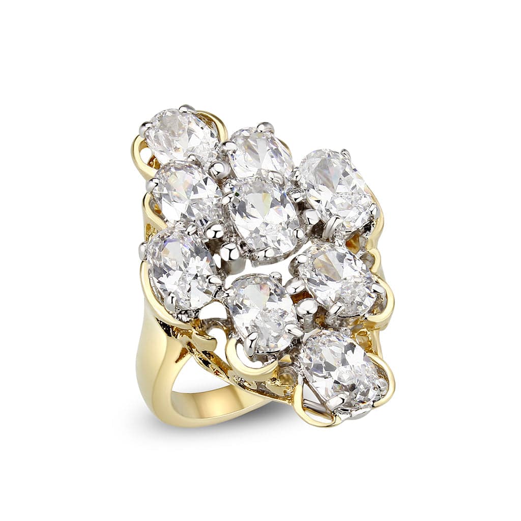 Brass Gold Two Tone CZ Oval Cluster Cocktail Ring