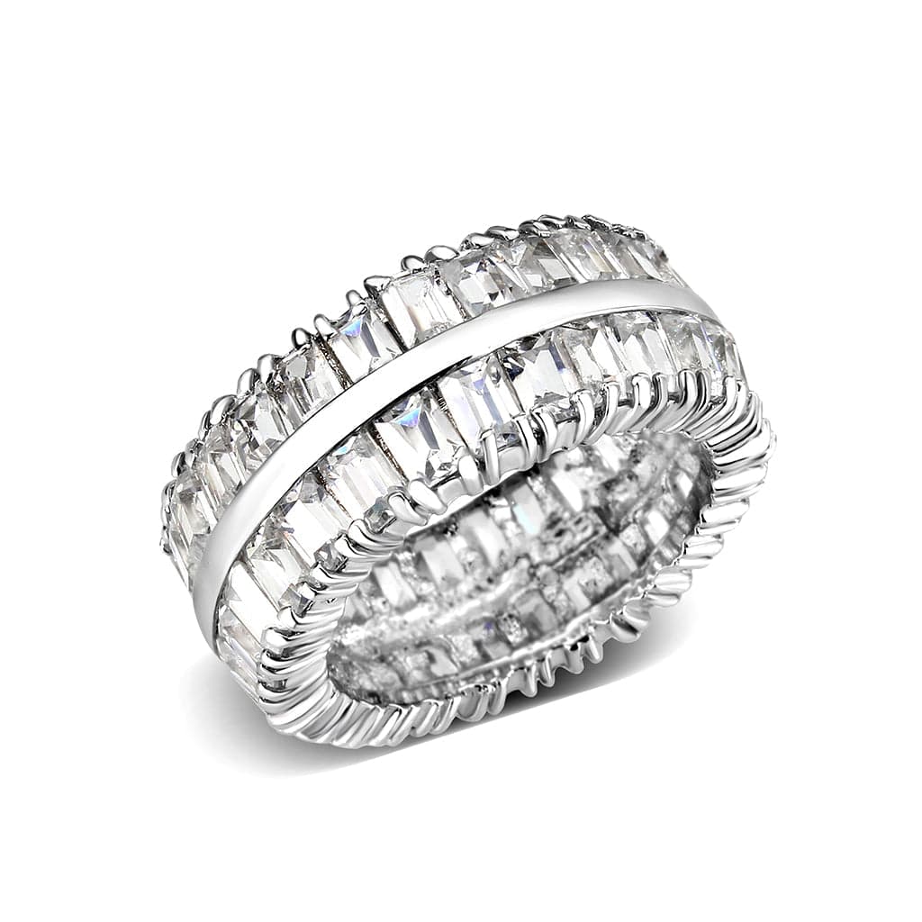 Brass Silver CZ Baguette Cluster Wide Band Ring