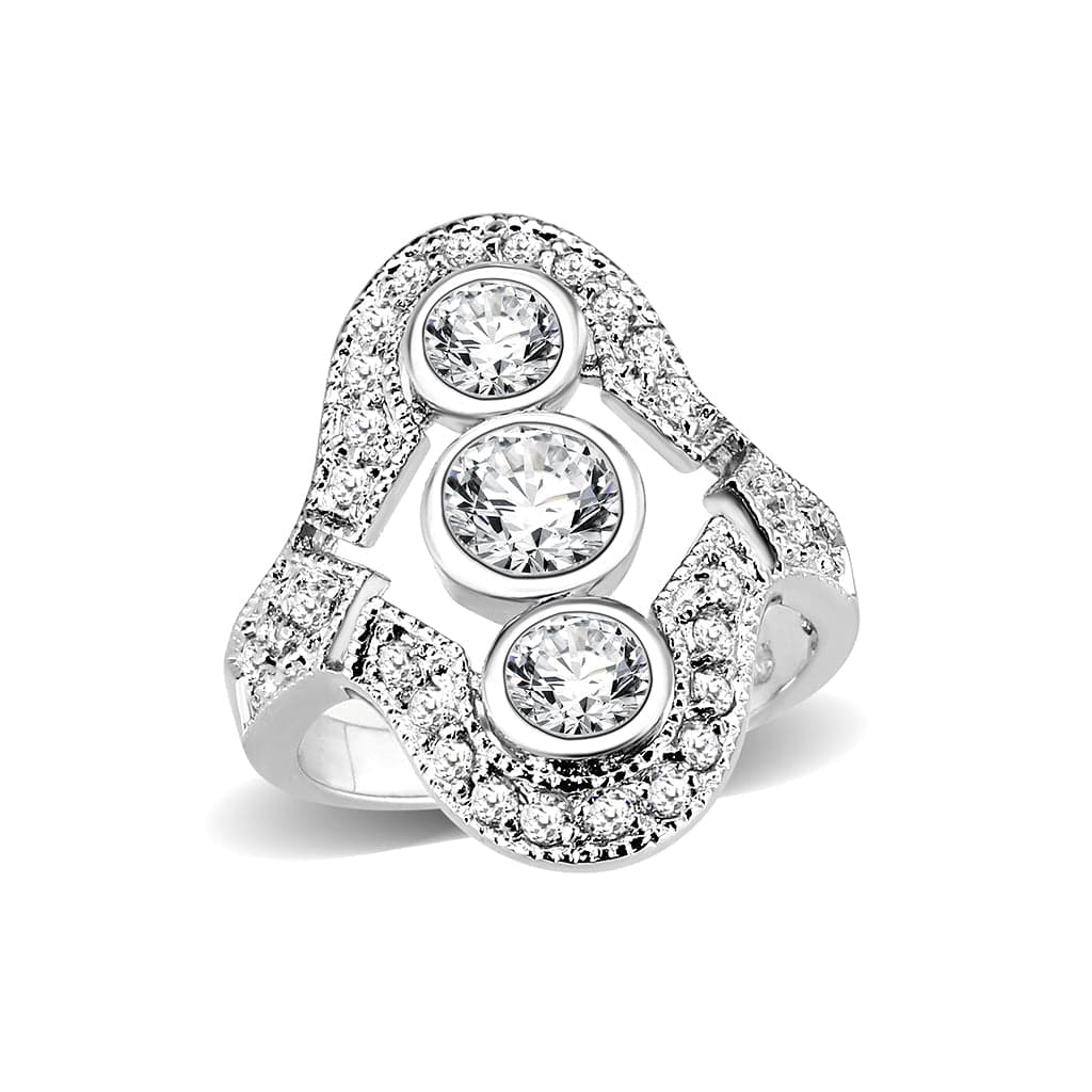 Brass Silver CZ Triple Circle Filigree Cocktail Ring