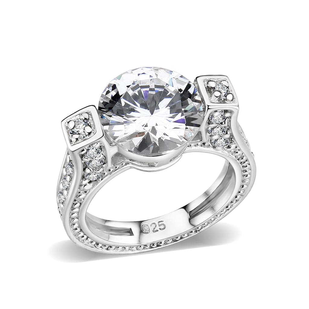 Sterling Silver CZ Round Solitaire Accent Ring
