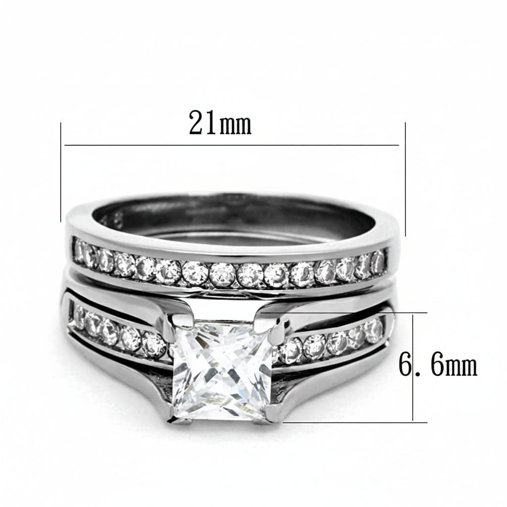 Stainless Steel CZ Princess Solitaire Channel Bridal Set Ring