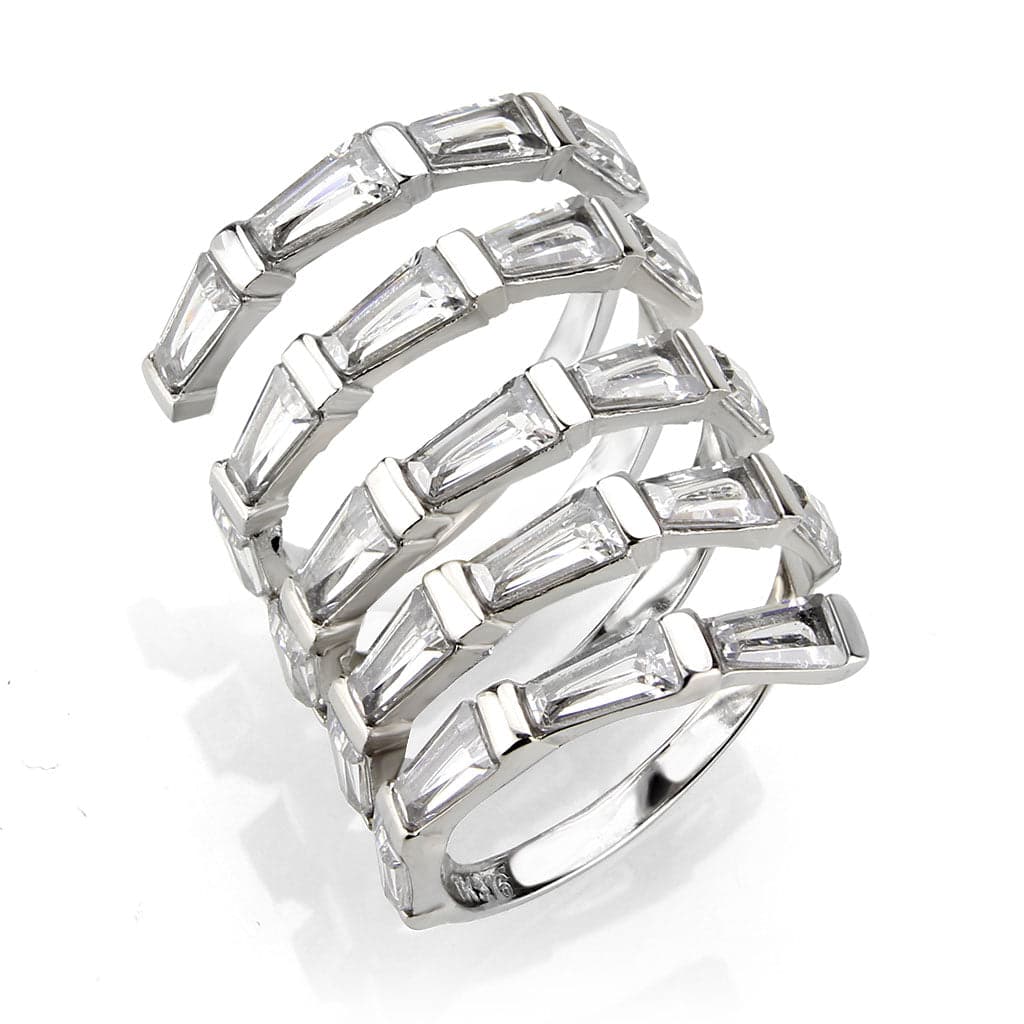 Stainless Steel CZ Baguette Open Cage Wide Band Ring