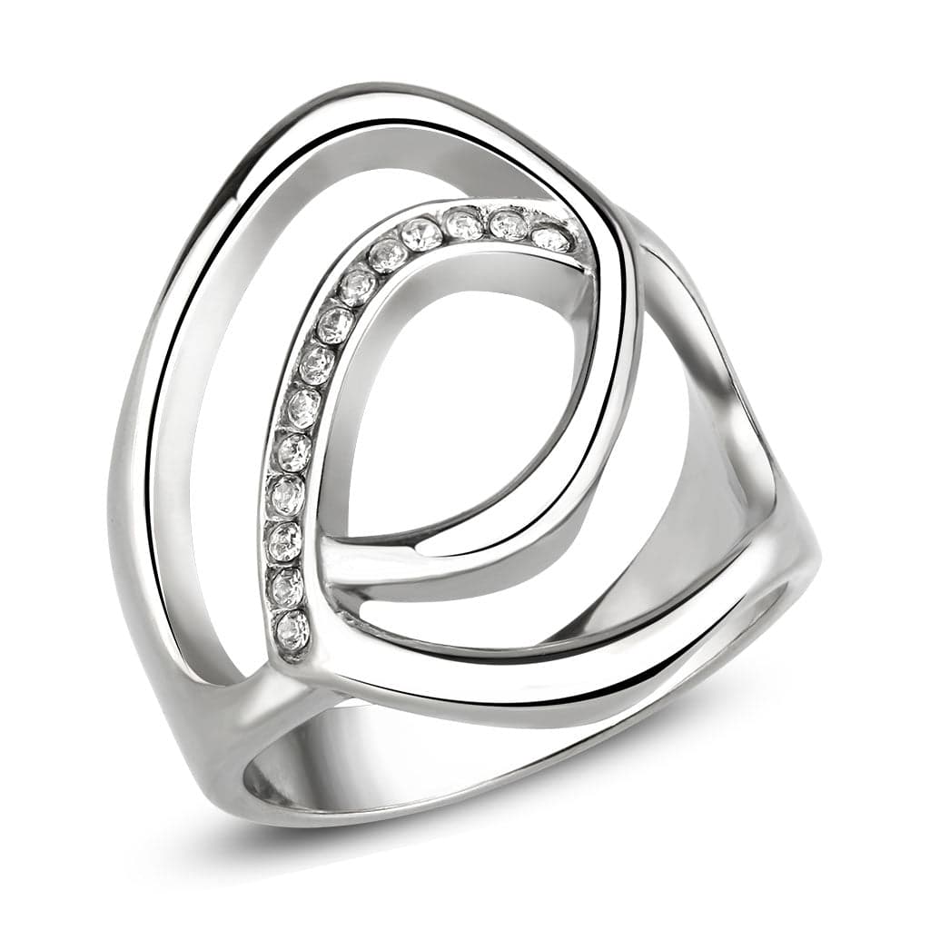Stainless Steel CZ Pave Interlocking Loop Cocktail Ring