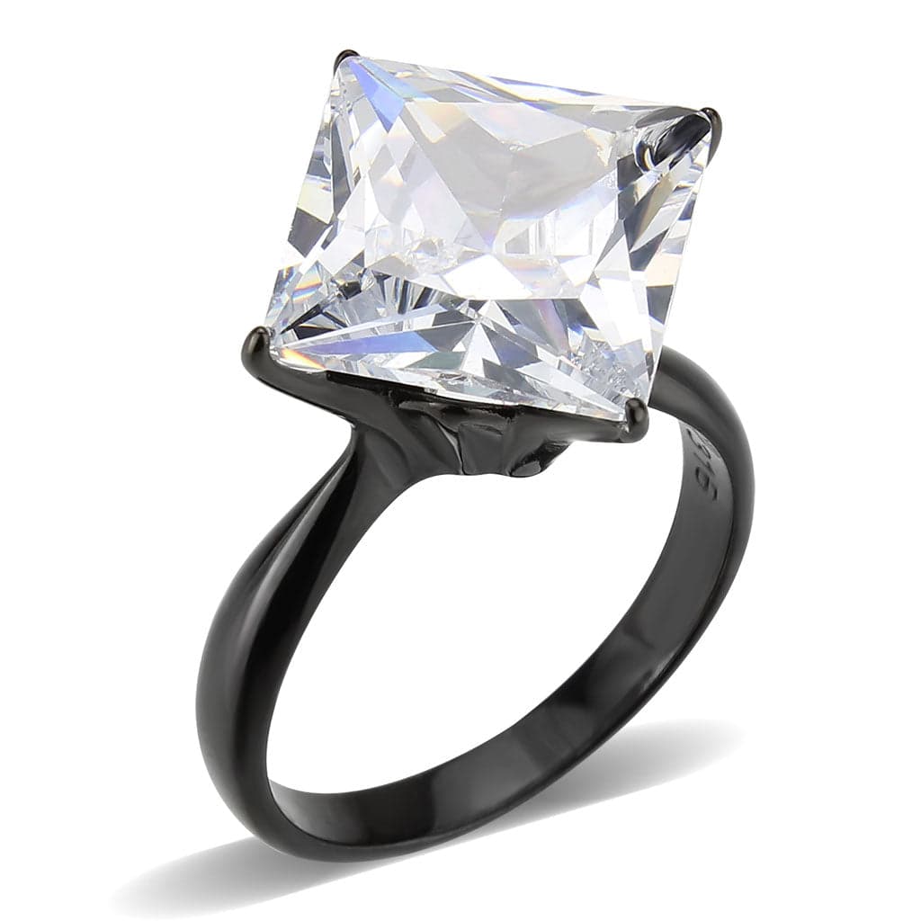 Stainless Steel Dark IP CZ Princess Cathedral Solitaire Ring