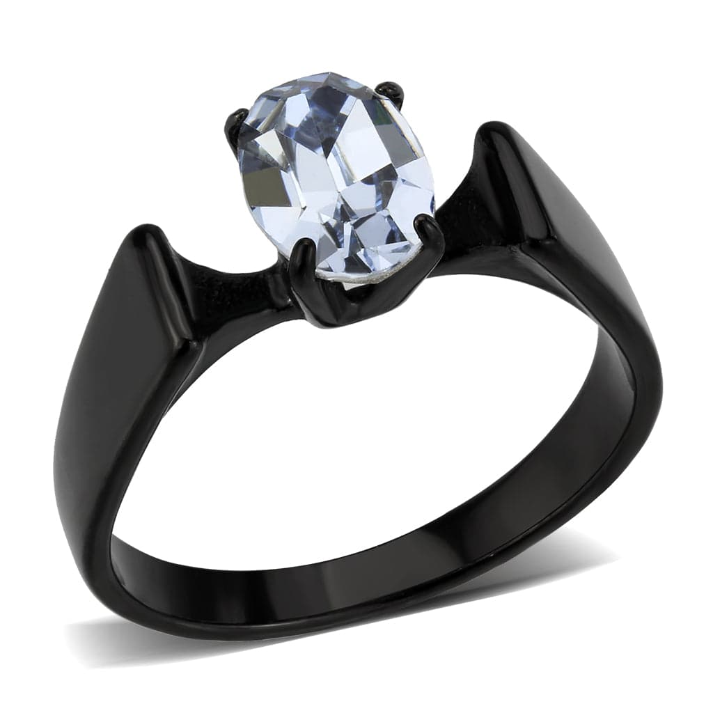 Stainless Steel Dark IP Light Blue CZ Oval Bypass Solitaire Ring