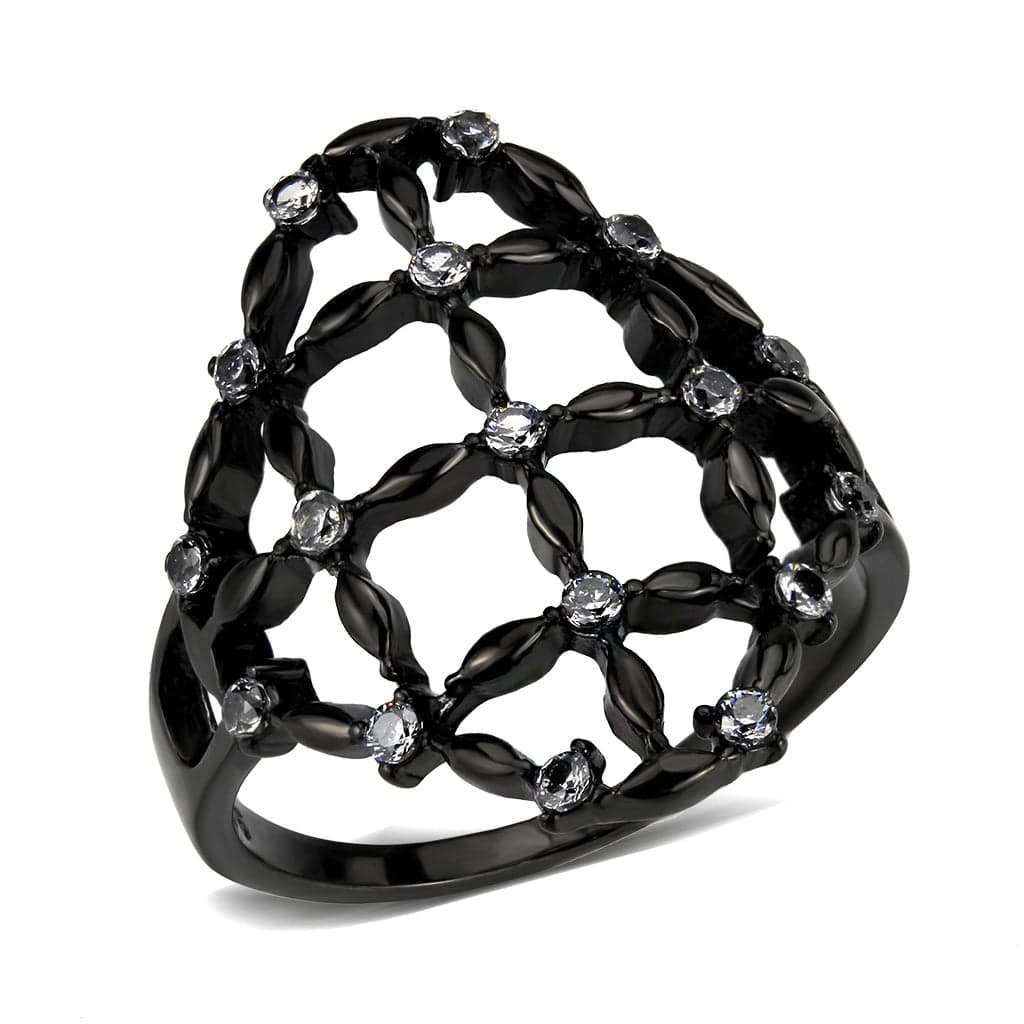 Stainless Steel Dark IP Black Marquise Crystal Lattice Ring