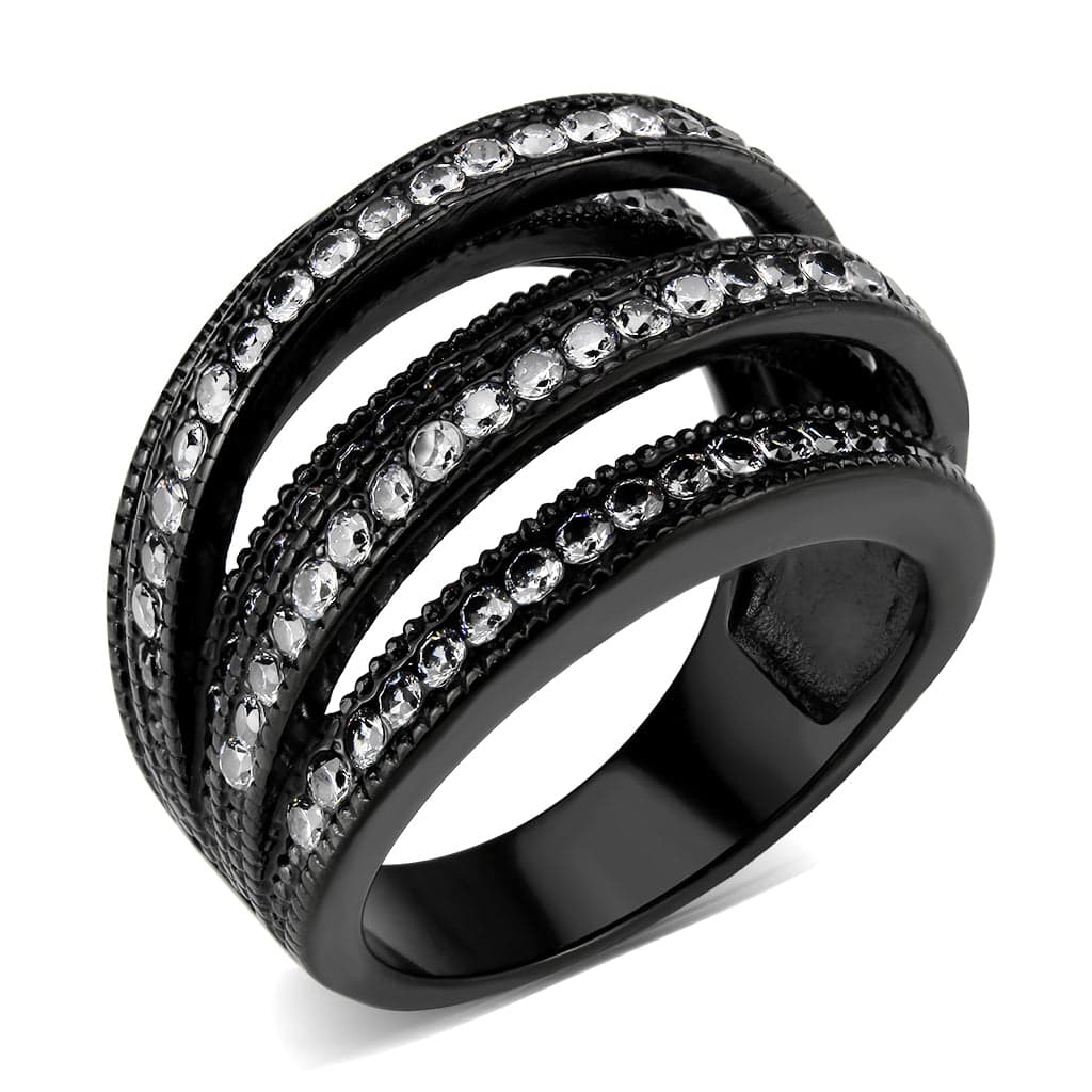 Stainless Steel Dark IP CZ Pave Multi Row Wide Band Ring