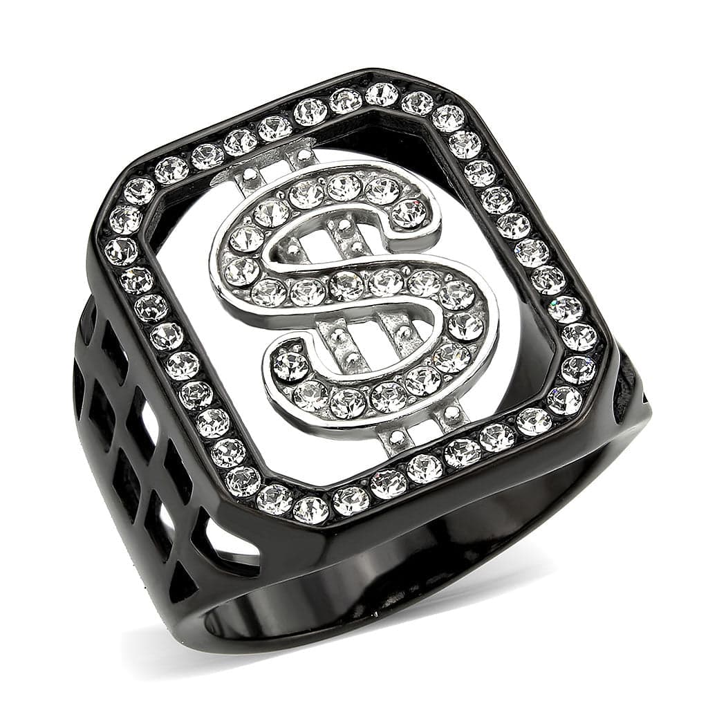 Stainless Steel Silver CZ Dollar Sign Pave Mens Signet Ring