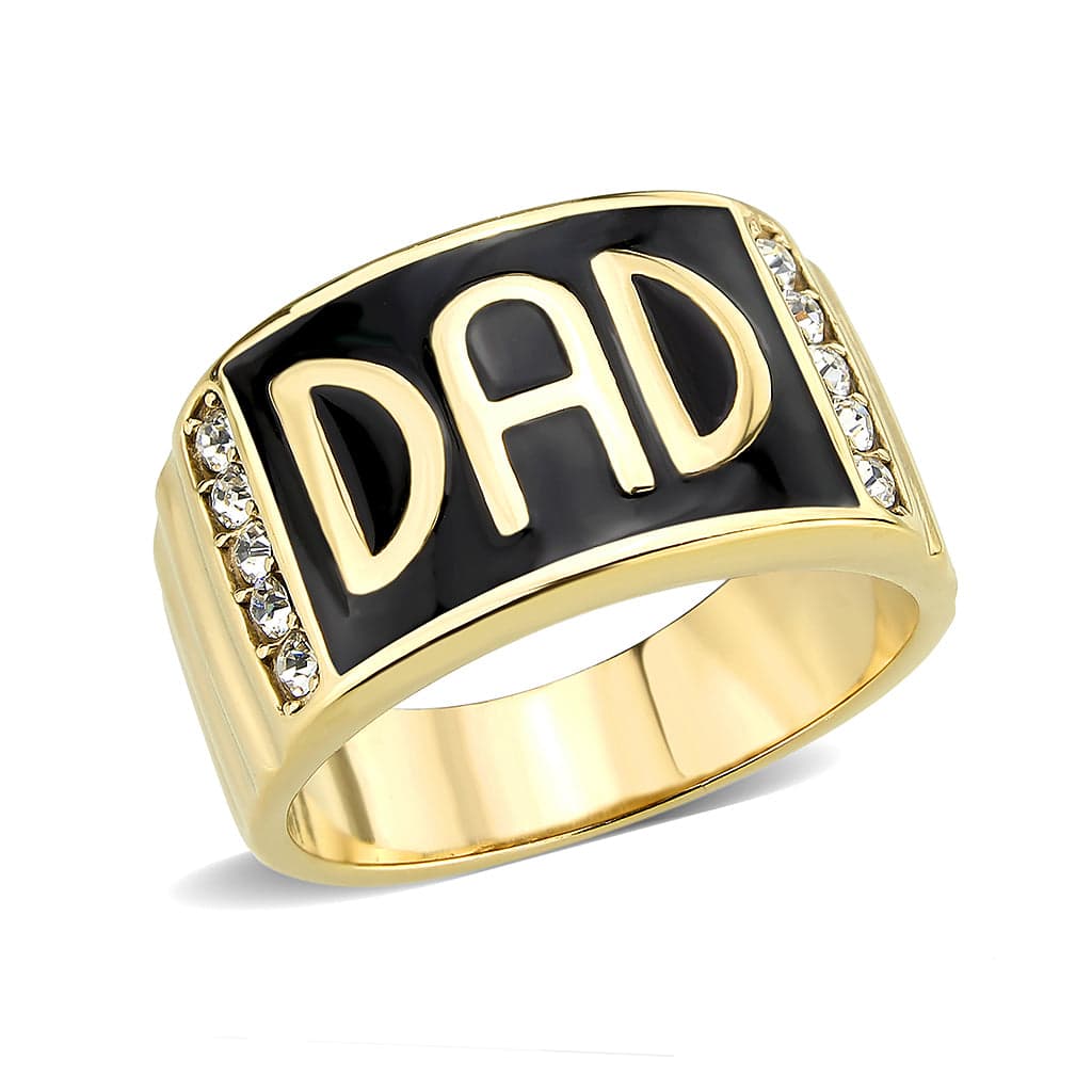 Stainless Steel Gold IP DAD Letter Enamel CZ Mens Band Ring