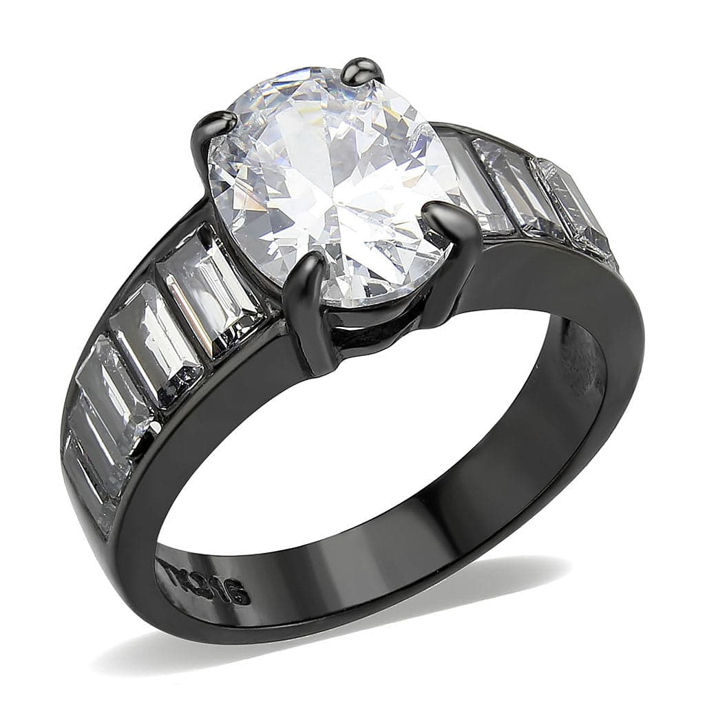 Stainless Steel Dark IP CZ Oval Baguette Channel Wide Ring