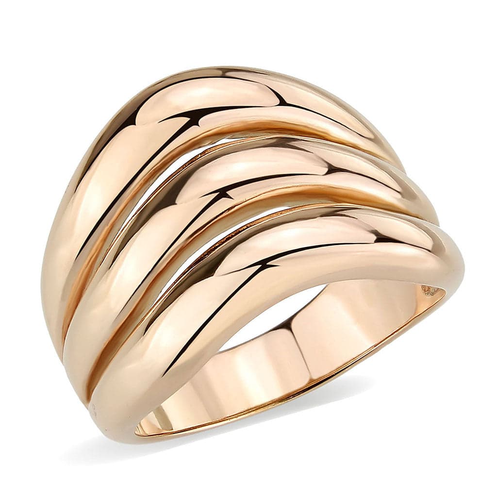 Stainless Steel Rose Gold IP Polished Ribbed Shell Dome Wide Ring