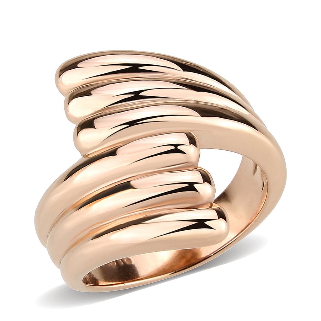 Stainless Steel Rose Gold IP Polished Spiral Coil Wide Ring