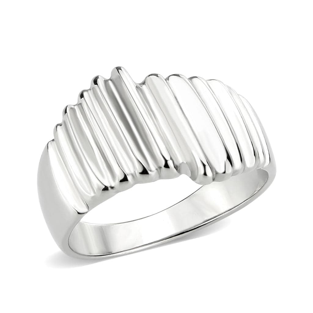 Stainless Steel Polished Ribbed Wide Mens Signet Ring