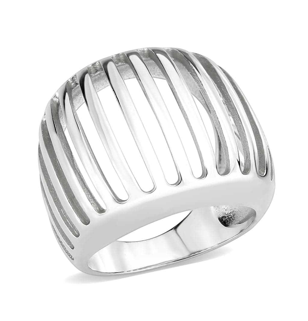 Stainless Steel Polished Ribbed Dome Wide Band Ring