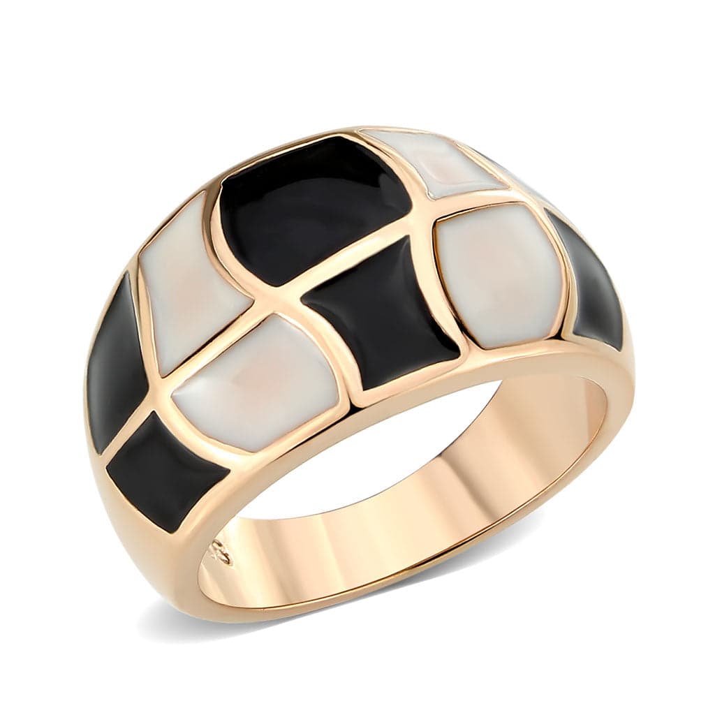Stainless Steel Rose Gold IP Black White Enamel Geometric Ring