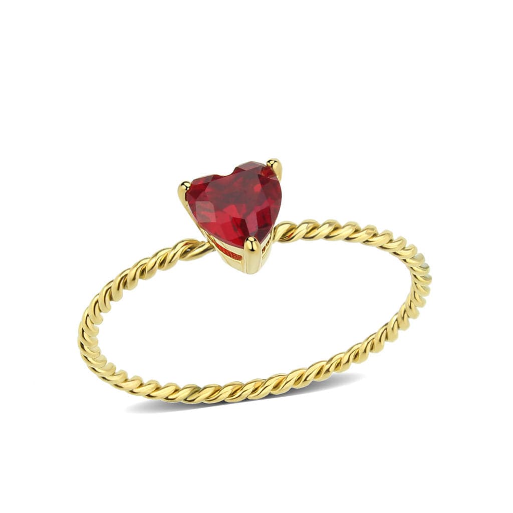 Stainless Steel Silver Red Garnet CZ Heart Rope Twist Ring