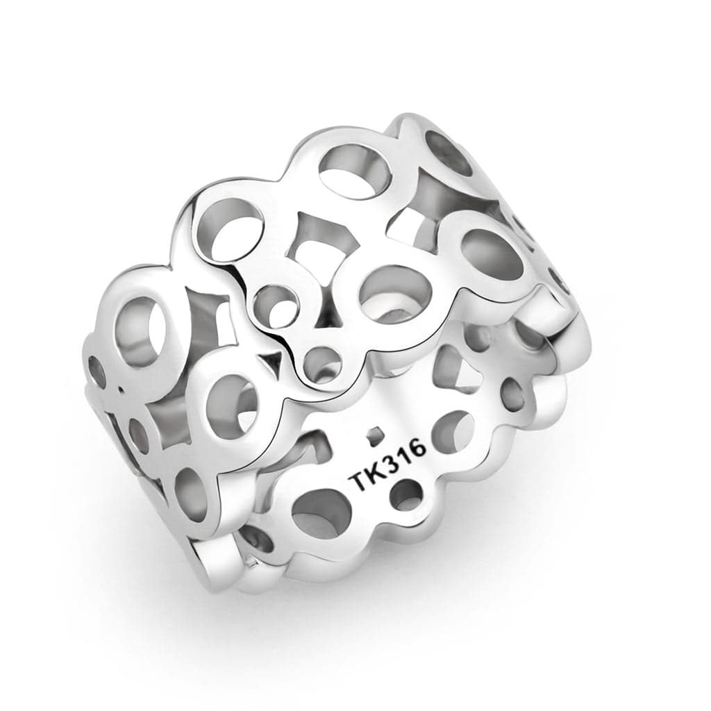 Stainless Steel Polished Circle Cutout Filigree Dome Wide Ring
