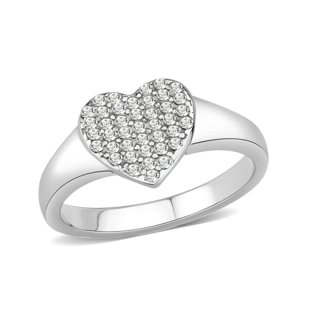 Stainless Steel CZ Pave Heart Flat Top Cocktail Ring