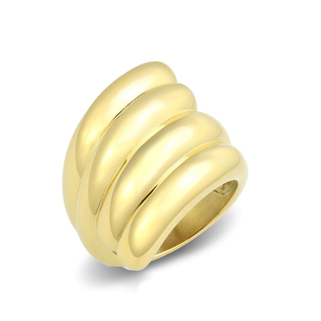 Stainless Steel Gold IP Polished Ribbed Shell Dome Band Ring