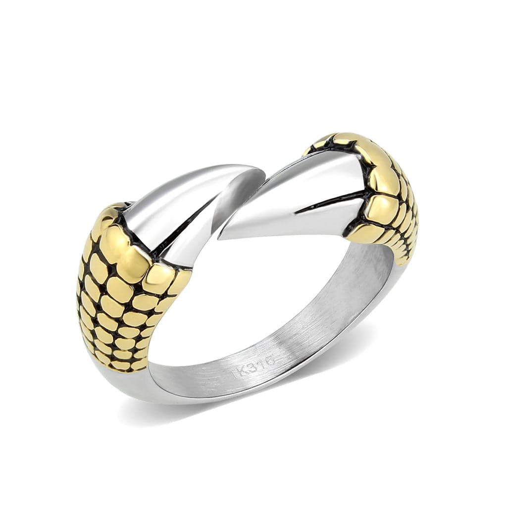 Stainless Steel Two Tone Gold Silver Dragon Scale Claw Wrap Ring