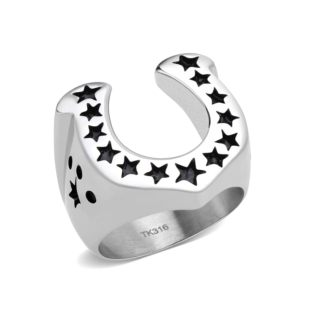 Stainless Steel Silver Polished Horseshoe Stars Open Novelty Ring