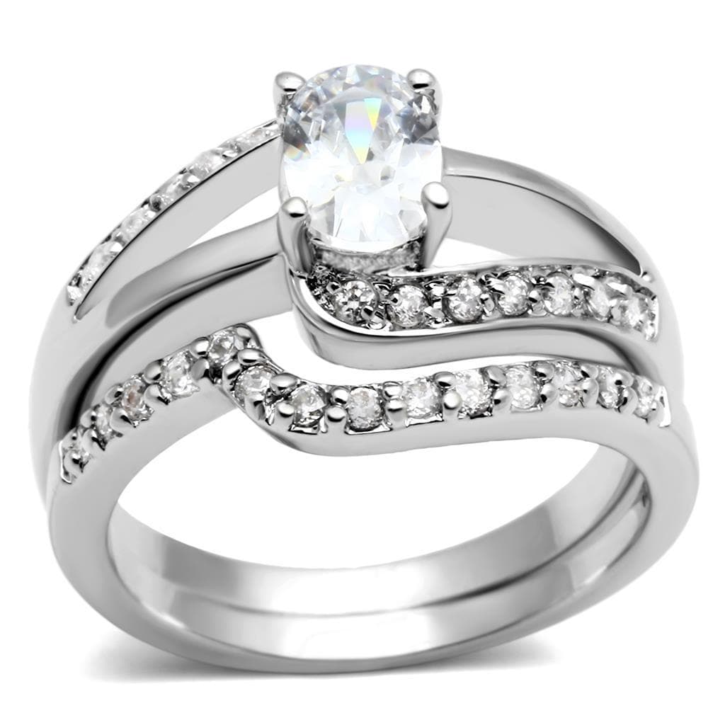 Brass Silver CZ Cushion Cut Bypass Bridal Ring Set Ring