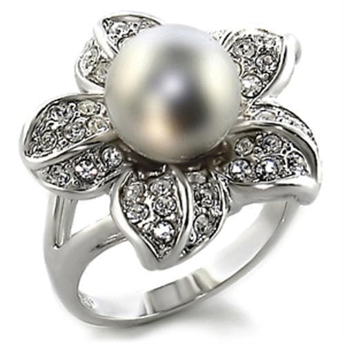 Brass Pearl Crystal Flower Ring